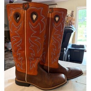Twisted X Ruff Stock Brown Orange Leather Square Toe Western Boots YBK0003 6M
